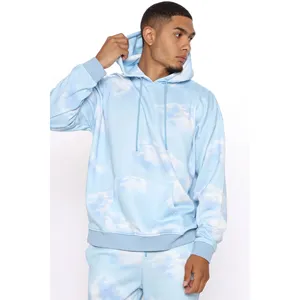 Men's Hoodie Tie Dye Blue Cloud Print Hooded Custom logo Printing long Sleeve pullover Hoodie Sweatshirt