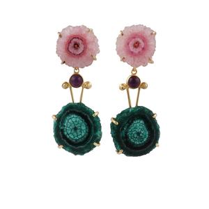 Best Selling Natural Solar Quartz Gemstone Prong Style <b>Dangling</b> Stud <b>Earrings</b> Gold Plated Wedding Handmade Trendy - Product Image 1