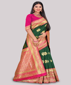 Banarasi soie Jacquard Saree femmes fête Festival tenue quotidienne Design moderne à feuilles persistantes doux coton soie en gros bas prix - Product Image 2