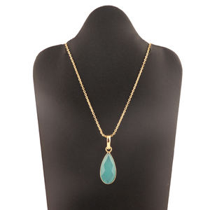 Colgante de cadena de Calcedonia de latón chapado en oro y plata, cadena ajustable de Diseño popular, briolette cut aqua, gran oferta - Product Image 1