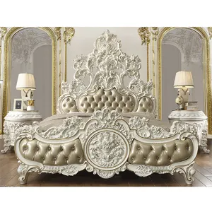 Mobiliário de quarto vintage coroa branca, cama europeia clássica branca polonesa, 3 peças, cama Queen Victoria, preço de fábrica