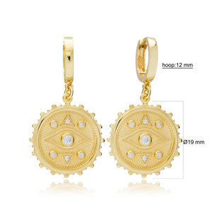 Pendientes colgantes redondos de diseño de ojo, joyería de plata de ley turca hecha a mano, venta al por mayor - Product Image 6