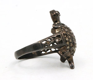 Turtle-Natural corte redondo diamante piedra preciosa 925 plata esterlina sólida negro rodio plateado anillos hechos a mano joyería para venta al por mayor - Product Image 3
