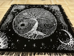 Celestial Tree Of Life Square Wall Hanging Tapestry Black <b>Silver</b> Cotton Altar <b>Cloth</b> Printed for Table Cover By Indian Consigners - Product Image 5