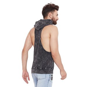 Acid Washed Hooded <b>Stringer</b> <b>Vest</b> for Gym Sports High Quality Custom Made tank Top for <b>Men</b> with Custom Printing on Wholesale - Product Image 3
