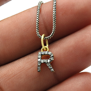 สร้อยคอจี้ตัวอักษรตัวเพชรรูปตัวอักษรตัว925เงินแท้18K ทำด้วยมือของขวัญวินเทจสำหรับผู้หญิง - Product Image 2