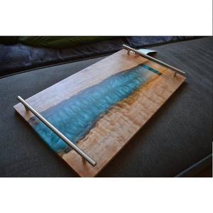 Plateau de service de haute qualité bois et résine plateau en T alimentaire forme ronde pour hôtel Restaurant maison à vendre - Product Image 5