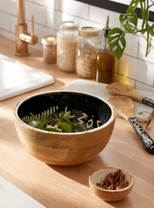 Tazón de madera con Mango de forma redonda, cuenco para ensalada con servidores de ensalada - Product Image 4