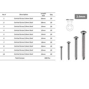 FARHAN — vis verticale 200 pièces à visser automatique, outil orthopédique de 2.0mm avec tournevis