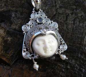 100% Plata de ley hecha a mano 925 Luna cara colgante colgantes finos y dijes fundidos a mano no hechos a máquina para compromiso - Product Image 6