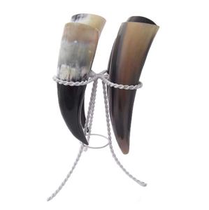 ฮอร์นดื่มเยี่ยมพร้อมขาตั้งเชือกโลหะและขาตั้ง4ชิ้นสีน้ำตาลสีน้ำตาลคุณภาพสูง - Product Image 1