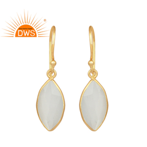 Pendiente de gota de plata chapada en oro Marquesa de piedra lunar blanca, joyería de piedras preciosas para mujer, regalo para su colección Vintage - Product Image 1