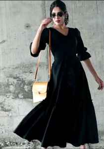 2021 nouveau été noir Maxi robe ample demi manches décontracté tenue de fête Style doux tissé motifs naturel taille uni teint - Product Image 2