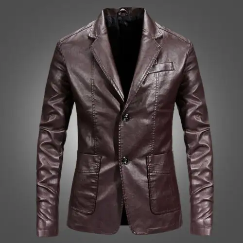 2021 New Winter Men's Suit Leather Winter Warm Washed Leather Jacket Coat Tops - Wholesale Price