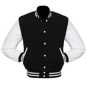 大学夹克定制男士黑白大学夹克可提供聚酯和棉材料记忆软壳