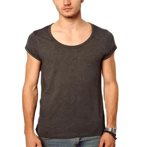 Men Scoop neck t shirt with rolled sleeves casual streetwear Bank plain color simple soft custom summer bulk Plain Dyed TeeShirt