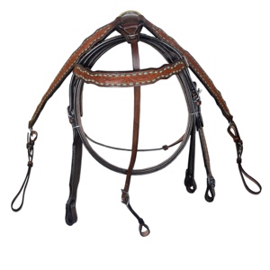Bridon et plastron de cheval Western en cuir premium LLT - Couleurs marron/noir - Tailles Cob et Full - Product Image 1
