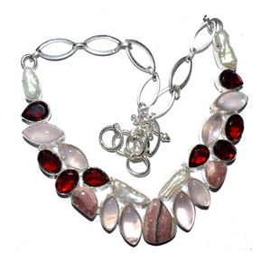 Collares de Cuarzo Rosa Tallado y Ágata con Gemas de Rodolita, Estilo Grabado, Imitación Antigua, Amuleto Mundial, Souvenir - Product Image 1