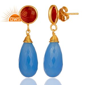 Pendientes de Lágrima de Calcedonia Azul Ónix, Joyería Chapada en Oro al por Mayor, Pendientes de Plata 925 Hechos a Mano - Product Image 3