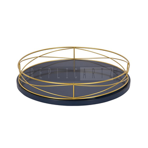 Plateaux de service décoratifs en métal de forme ronde Plateaux de service en marbre Pièce maîtresse pour servir des arrangements floraux Décoration intérieure élégante - Product Image 1