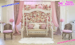 Columpio de escenario musulmán Walima/Jula, columpio con tema indio de pavo real para boda, decoración de madera tallada en plata para boda/Jula - Product Image 5