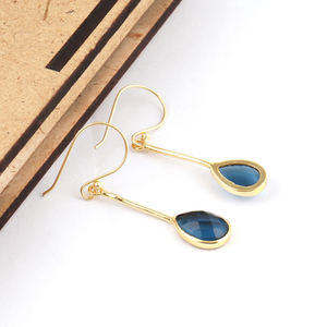 El más nuevo diseño facetado en forma de pera de Londres de cuarzo azul de la gota Pendiente de oro/plata plateado caliente chicas personalidad gota pendiente - Product Image 1