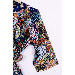 Elegant Floral Print Bathrobe Kimono Sleepwear for <b>Women</b> Soft Cotton Indian Kurti Dress Full-Length Three-Quarter Sleeves for - Product Image 5