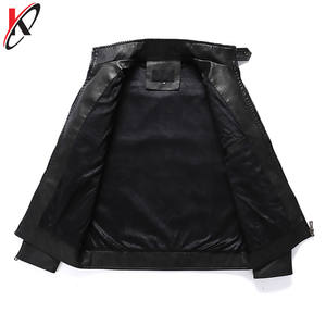 Veste en cuir PU enduite pour hommes avec col montant polaire matelassé fermeture éclair saison d'hiver vêtements de moto - Product Image 5