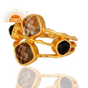 Bague en Quartz fumé, Onyx noir pour femmes, bijou de Cocktail, laiton plaqué or, vente en gros - Product Image 2