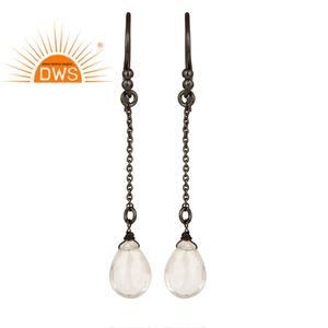 Pendientes colgantes de cadena de cuarzo y cristal hechos a mano, joyería de rodio negro, proveedor de joyería de plata 925 - Product Image 1