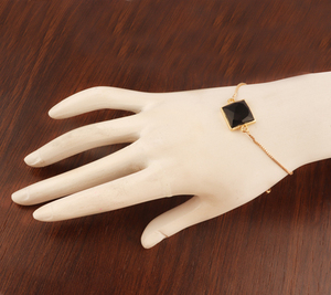 New Arrival square Shape Faceted Black Onyx & Cz Slider Chain <b>Bracelet</b> Gold Plated Adjustable Handmade Collet Setting Jewelry - Product Image 5