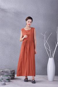 เดรสยาวสีส้มแบบไม่มีแขน คอทรงโอ ทรงหลวม ผ้าลินินผสมฝ้ายทอ สำหรับใส่ในโอกาสทางการ ฤดูร้อน สีพื้น ระบายอากาศได้ดี ซักได้ สไตล์วินเทจ - Product Image 3