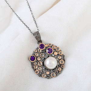 Collar de Plata de Ley 925 con Colgante de Amatista Púrpura y Perla Natural Grande, Ideal para Regalo - Product Image 2