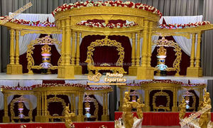 Mandap Dorado Real para Bodas Indias, Ceremonia Nupcial, Mandap Delicioso, Glamuroso Mandap Dorado de FRP para Bodas Hindúes en Chicago - Product Image 2