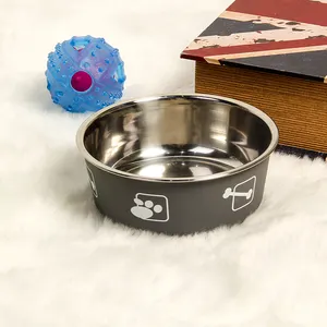 New Arrival adorable pattern prints anti skid pet feeder stainless Steel Dog bowl