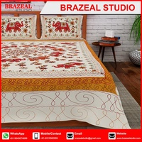 Draps de lit géométriques personnalisables en coton imprimé brodé à la main, en peluche, pour la maison, l'hôtel, l'école, Brazeal Studio, sensation confortable