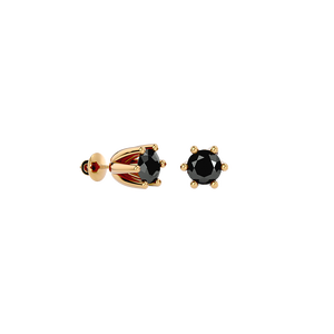 Boucles d'oreilles solitaires de luxe en diamant noir 1,00 TCW, or 14 carats |   Bijoux fins pour femmes, coupe ronde élégante, cadeau pour les occasions spéciales - Product Image 1