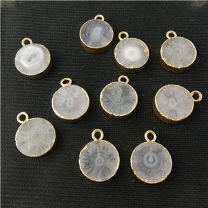 White Solar Quartz Gold Electroplated Charm, Round Solar Druzy Charms - Product Image 1