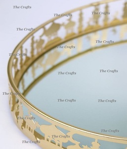 Metal And <b>Mirror</b> Islamic Serving <b>Tray</b> Superior Quality Oval Shape Ramadan <b>Tray</b> For Wedding Tableware Use - Product Image 2