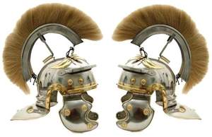 Casque de style romain centoriion, blanc, à plumeau et doublure en laiton et argent, finition polie, CHMN10037 - Product Image 3