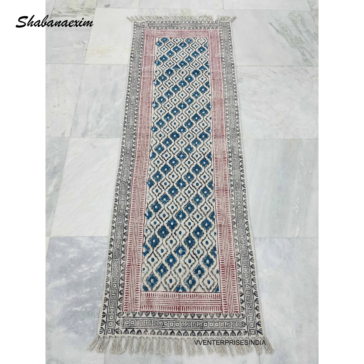 Rug Tufted Cotton Eco-Friendly Designer Handmade Printed Cotton Carpets with Fringe Runner Rugs