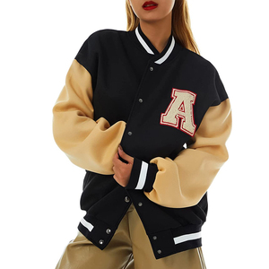 Chaqueta de bombardero de gran tamaño vintage con decoración de botones y logotipo personalizado parche de satén Chenille Letterman sólido al por mayor para la temporada de invierno - Product Image 5