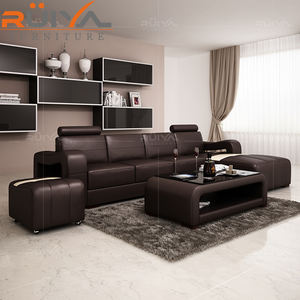 सऊदी अरब आधुनिक सोफे लक्जरी इतालवी भूरे रंग के चमड़े एल आकार कोने सोफा सेट - Product Image 2