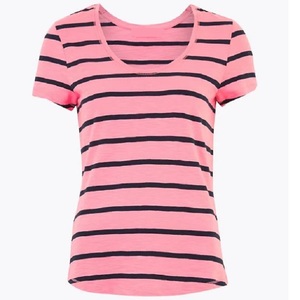 Camisetas a rayas con cuello redondo para mujer, playera de diseño de gran tamaño a rayas de alta calidad, precio barato, camiseta de mujer 100% de algodón - Product Image 3
