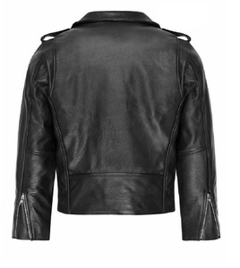 Veste de motard unisexe en cuir de mouton noir avec fermeture éclair et corps en fourrure disponible dans toutes les couleurs de cuir fabriqué au Pakistan - Product Image 3