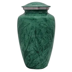 Brilliant Artisan Dark Green Metal Cremation Urn Affordable Alloy Metal Urns for Human Ashes Adult Funeral Memorial Urn