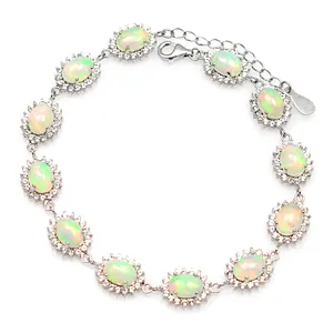 High Quality Opal 7x5 MM Oval Shape Natural Gemstone 925 Sterling Silver For Women Jewelry Chain Bracelet By Indian Manufacturer
