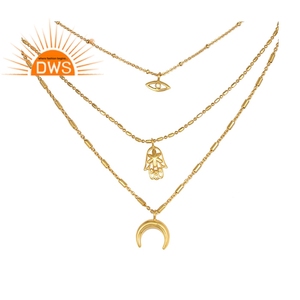 Collier avec pendentif en pierre précieuse CZ, chaîne multi-chaîne, bijou en laiton or, fait à la main, de styliste, nouvelle collection - Product Image 1