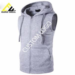 Haut de sport sans manches personnalisé pour homme, 340 grammes, 100% coton tricoté, doublé, grande taille, avec capuche et logo imprimé en relief, design uni et élégant - Product Image 5