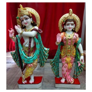 Gorgeous White Marble Radha Krishna <b>Painted</b> Sculpture - Product Image 1